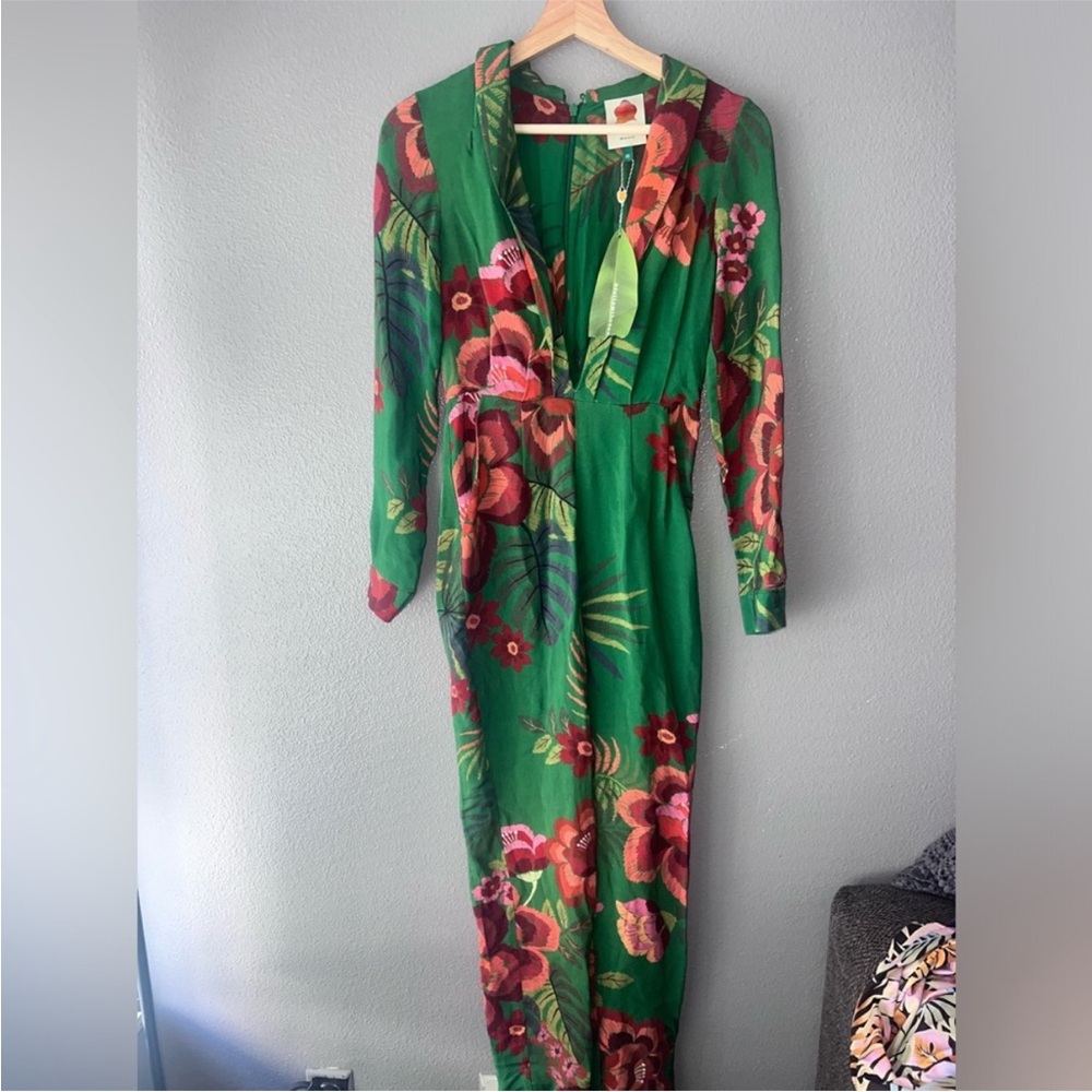 Farm Rio Boboikat Jumpsuit Size XS Green Floral - Picture 6 of 6